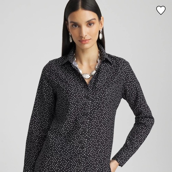 Chico's No-Iron Black and White Polka Dot Shirt Size 12 - Picture 7 of 8